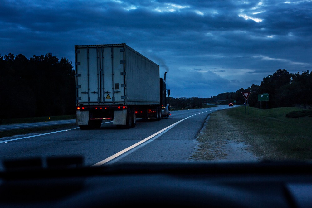 Diesel pollution from a freight truck on a highway